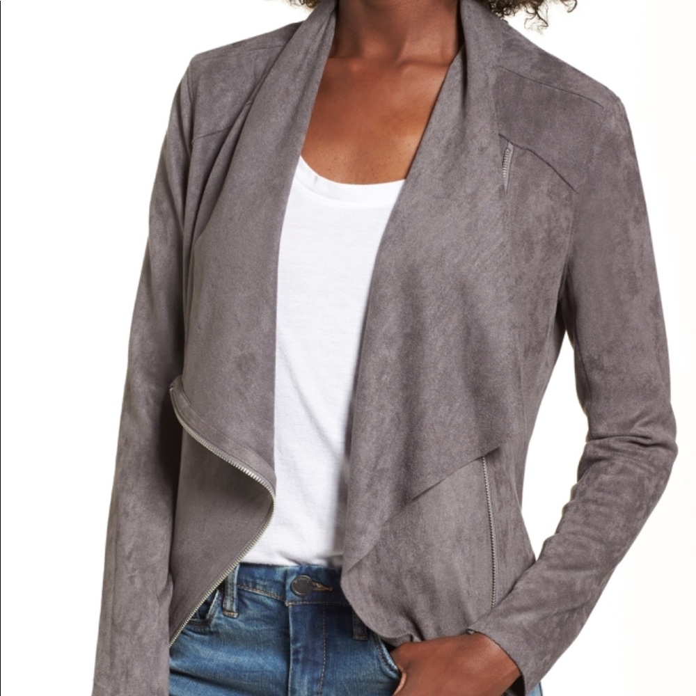 Faux Suede Drape Front Jacket